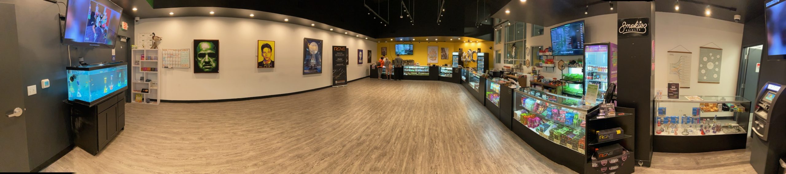 Panoramic view of peoples remedy lone palm ave, modesto dispensary sales floor